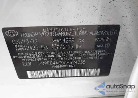 2013 Hyundai Sonata Limited from USA, damaged, VIN 5NPEC4AC9DH624255